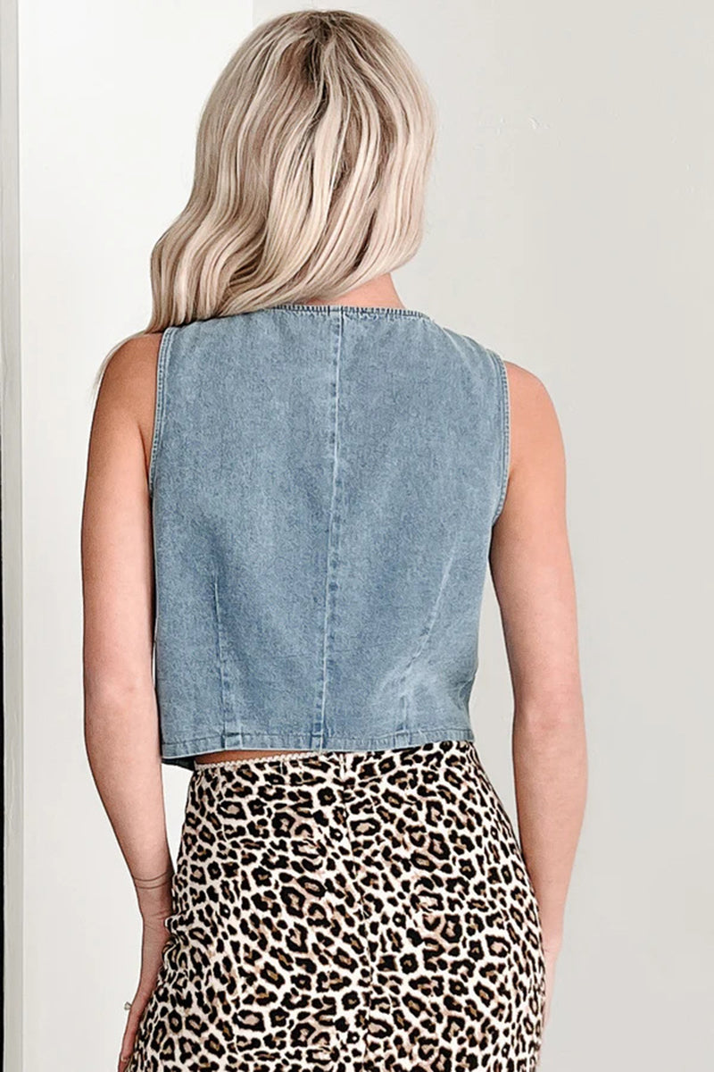 Tie-Front Denim Tank Top