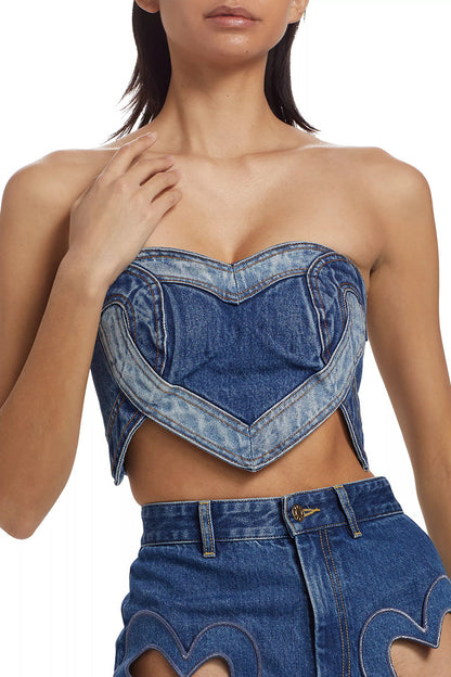 Heart-Shaped Strapless Denim Top