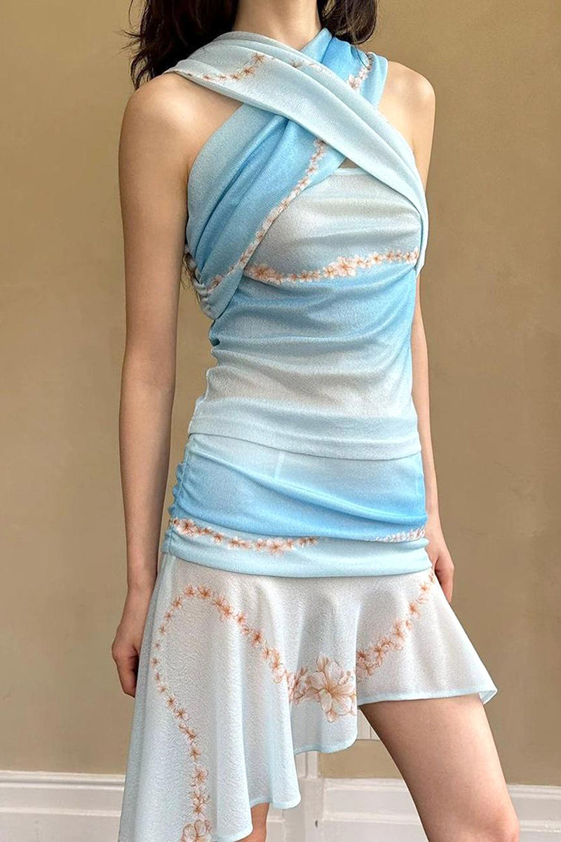 Cross-Front Floral Skirt