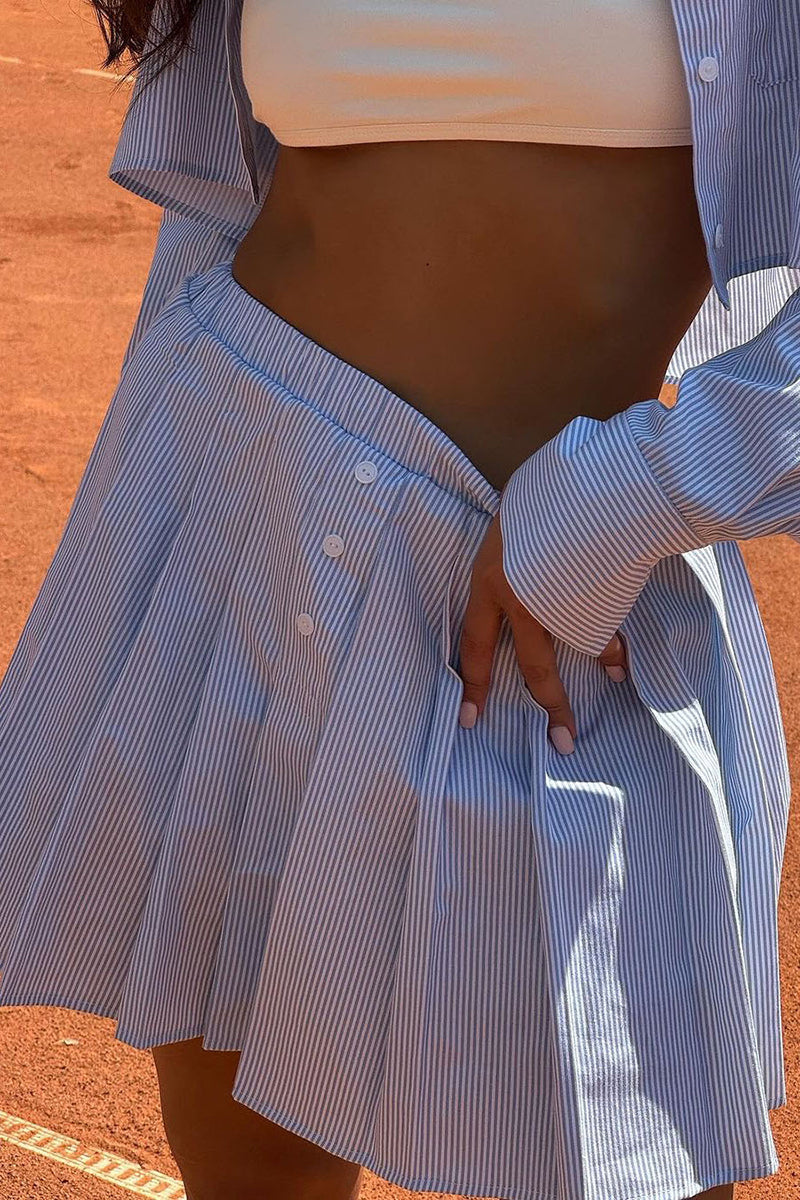 Chic Pleated Skirt and Cropped Top Set