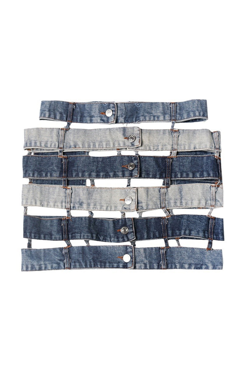 Layered Strap Denim Mini Skirt