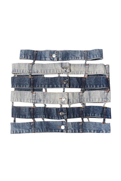 Layered Strap Denim Mini Skirt
