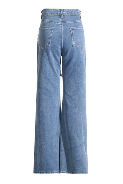 Embellished Spiral High-Waist Jeans