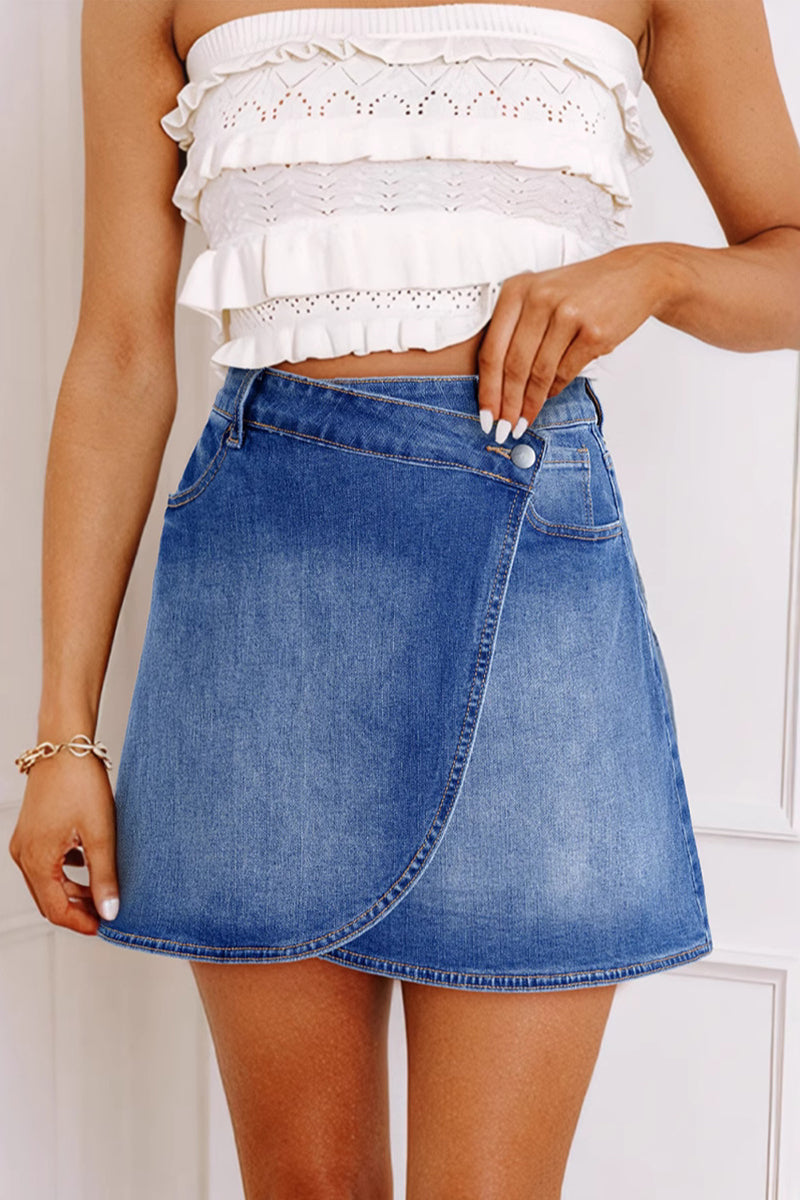 Asymmetrical Hem Denim Mini Skirt