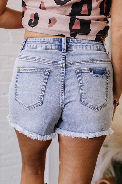 Frayed Hem High-Waist Denim Shorts