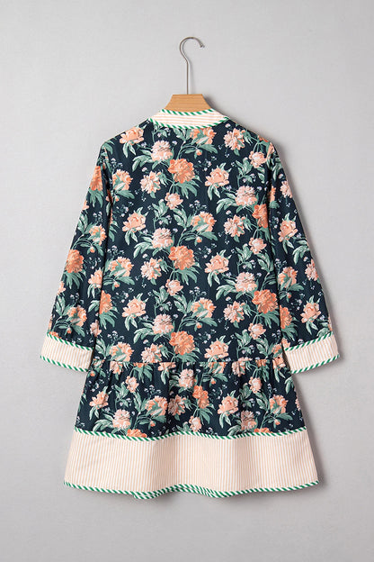 Floral Print Striped Hem Mini Dress