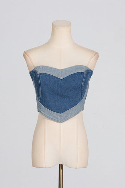 Heart-Shaped Strapless Denim Top