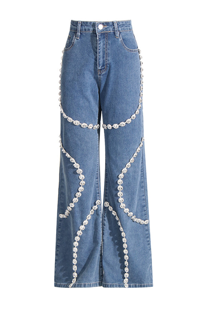 Embellished Spiral High-Waist Jeans