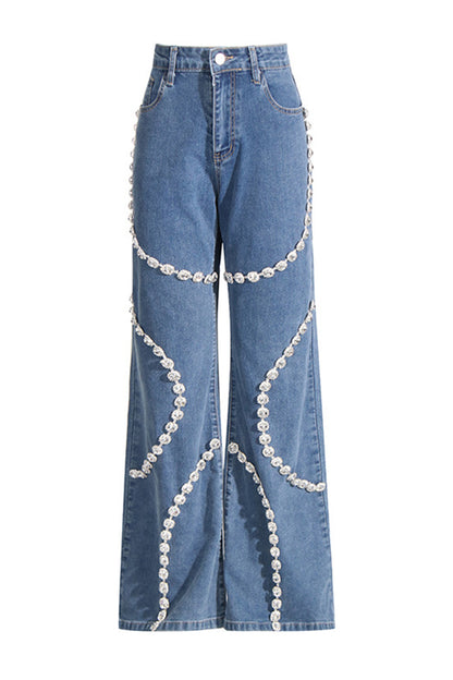 Embellished Spiral High-Waist Jeans