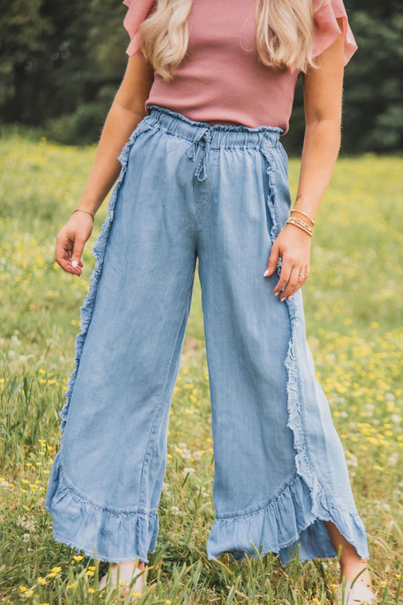 Wide-Leg Ruffle Hem Pants