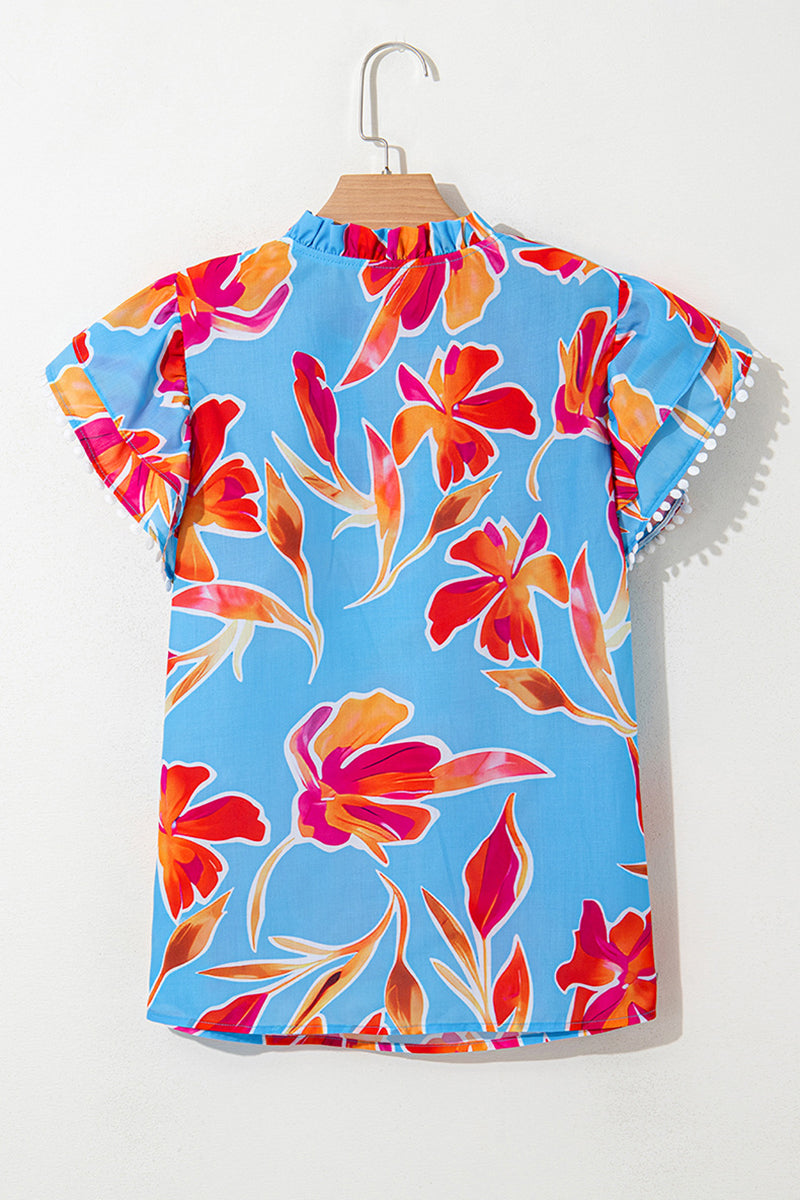 V-Neck Puff Sleeve Floral Top