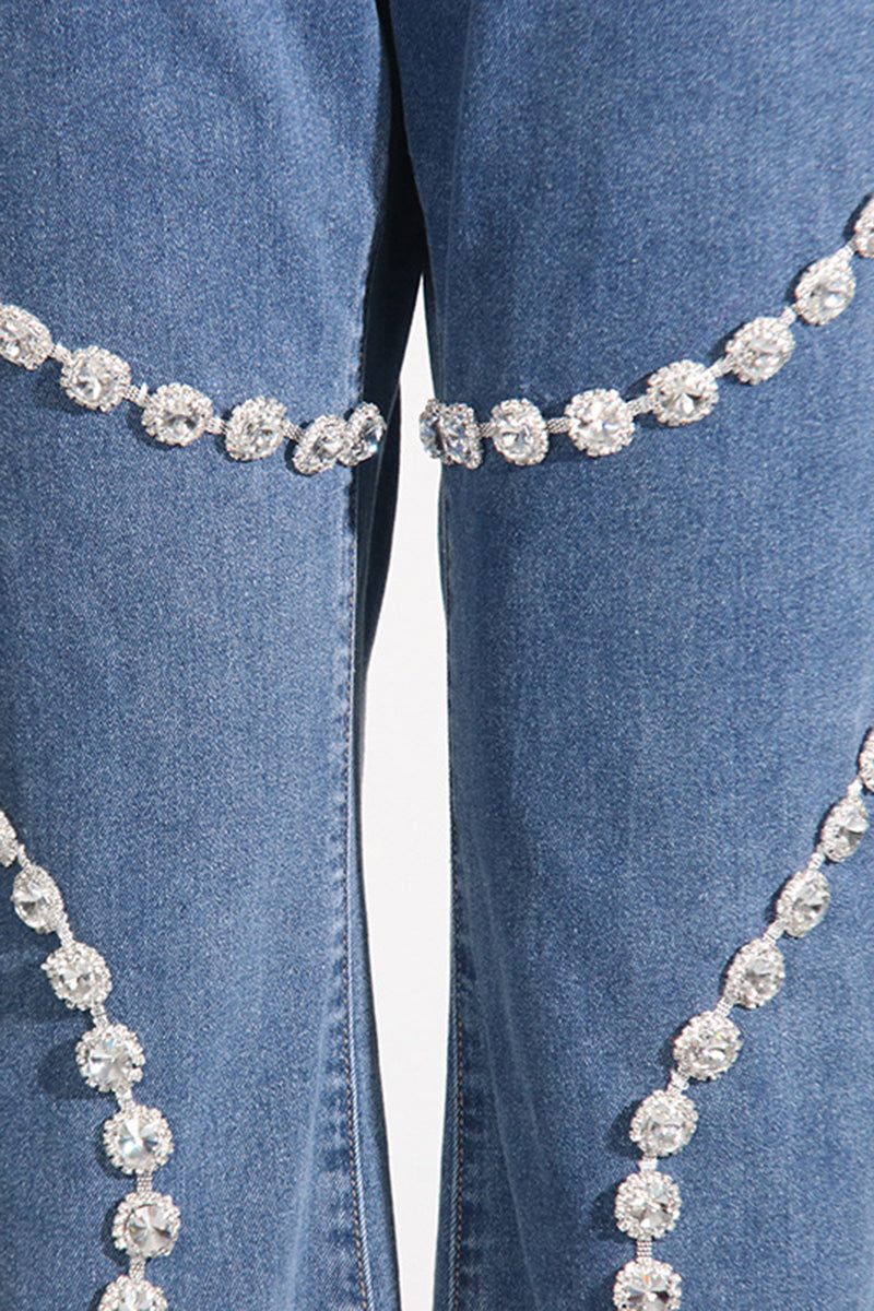 Embellished Spiral High-Waist Jeans