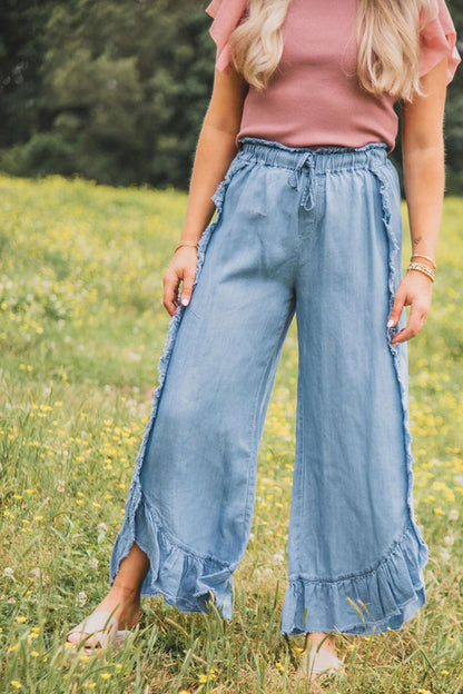 Wide-Leg Ruffle Hem Pants