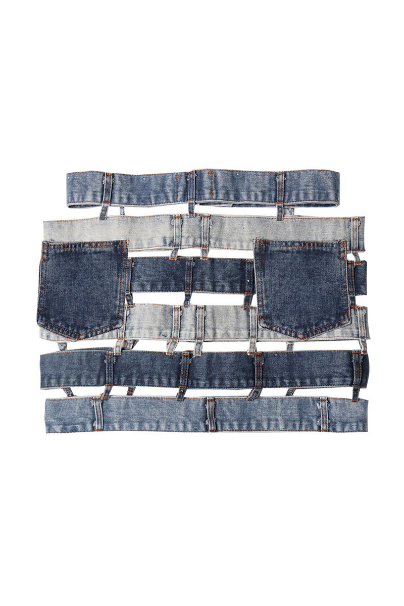 Layered Strap Denim Mini Skirt