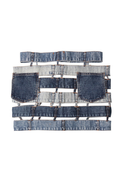 Layered Strap Denim Mini Skirt