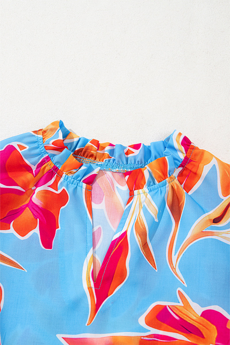 V-Neck Puff Sleeve Floral Top
