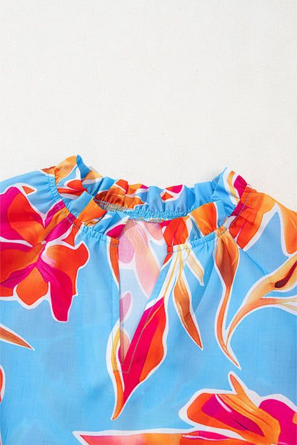 V-Neck Puff Sleeve Floral Top