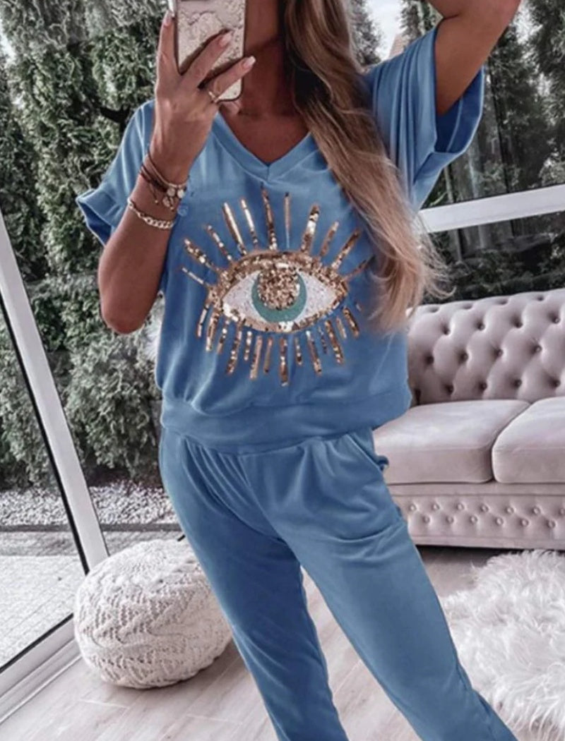 Eye Embellished Lounge Set