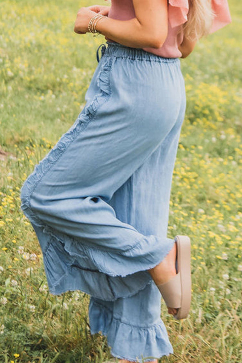 Wide-Leg Ruffle Hem Pants