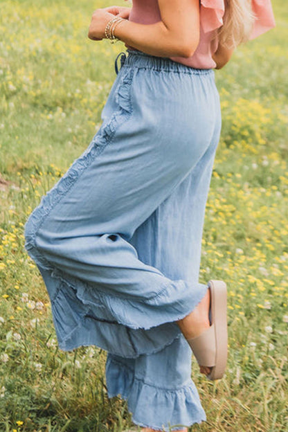 Wide-Leg Ruffle Hem Pants
