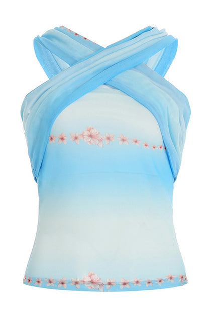 Cross Neck Floral Tank Top