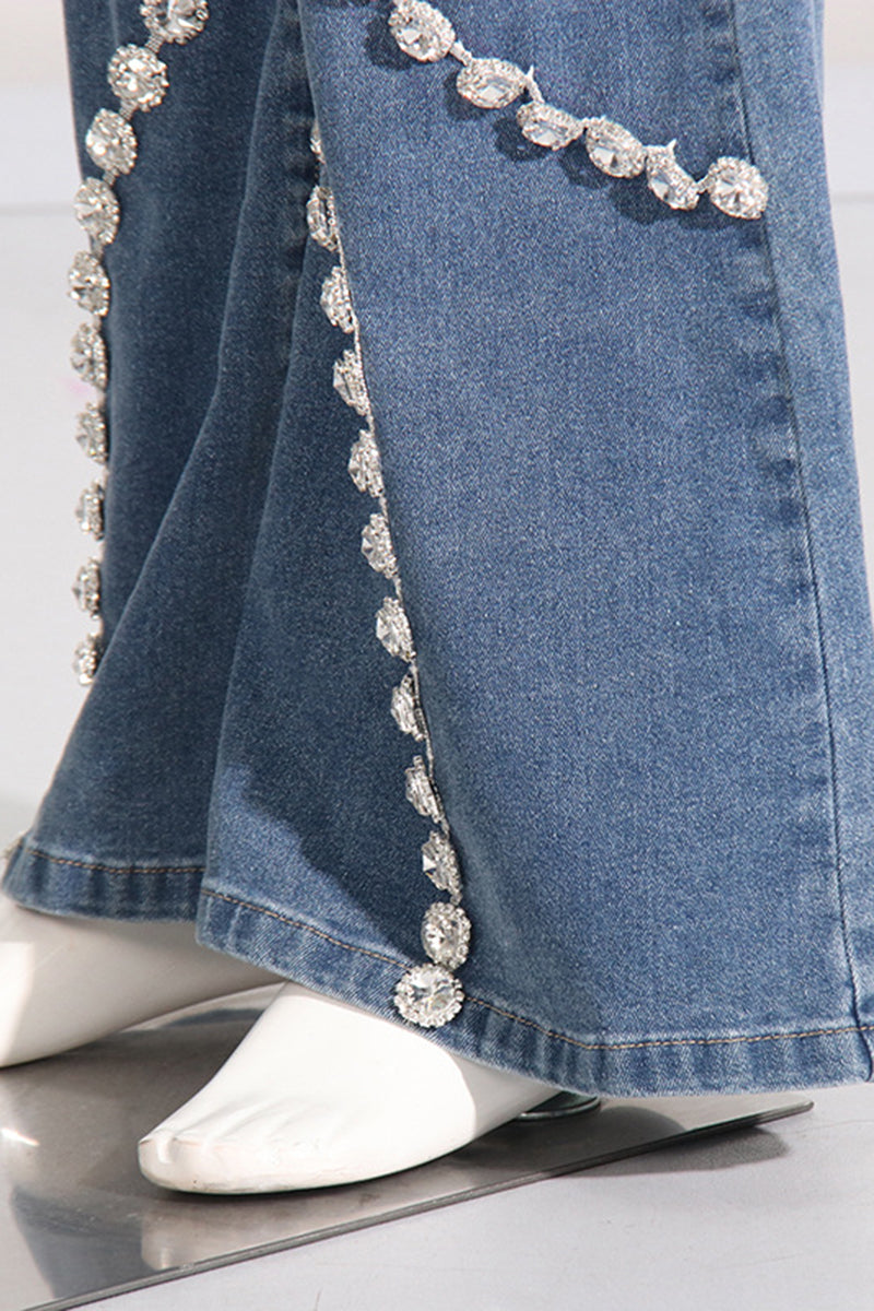 Embellished Spiral High-Waist Jeans