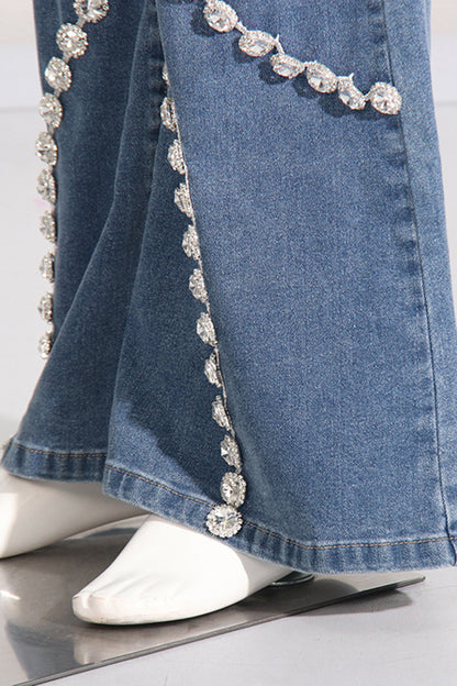 Embellished Spiral High-Waist Jeans