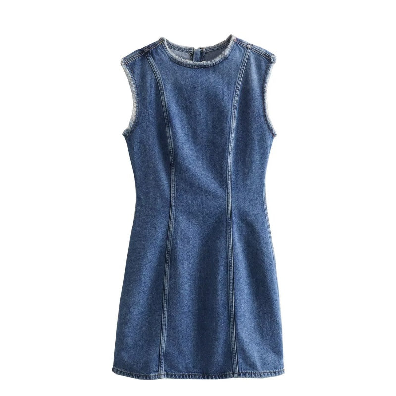 Frayed-Edge Denim Mini Dress