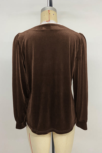 Lace Trim Button-Up Blouse