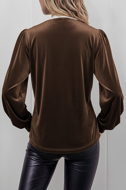 Lace Trim Button-Up Blouse