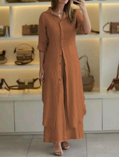 Long Button-Up Duster and Pants Set