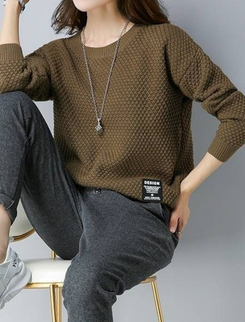 Textured Crew Neck Casual Knit Sweater