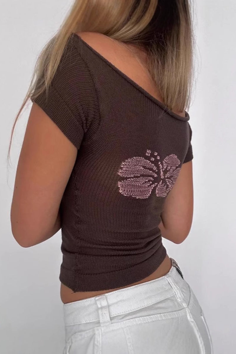 Off-Shoulder Floral Graphic T-Shirt