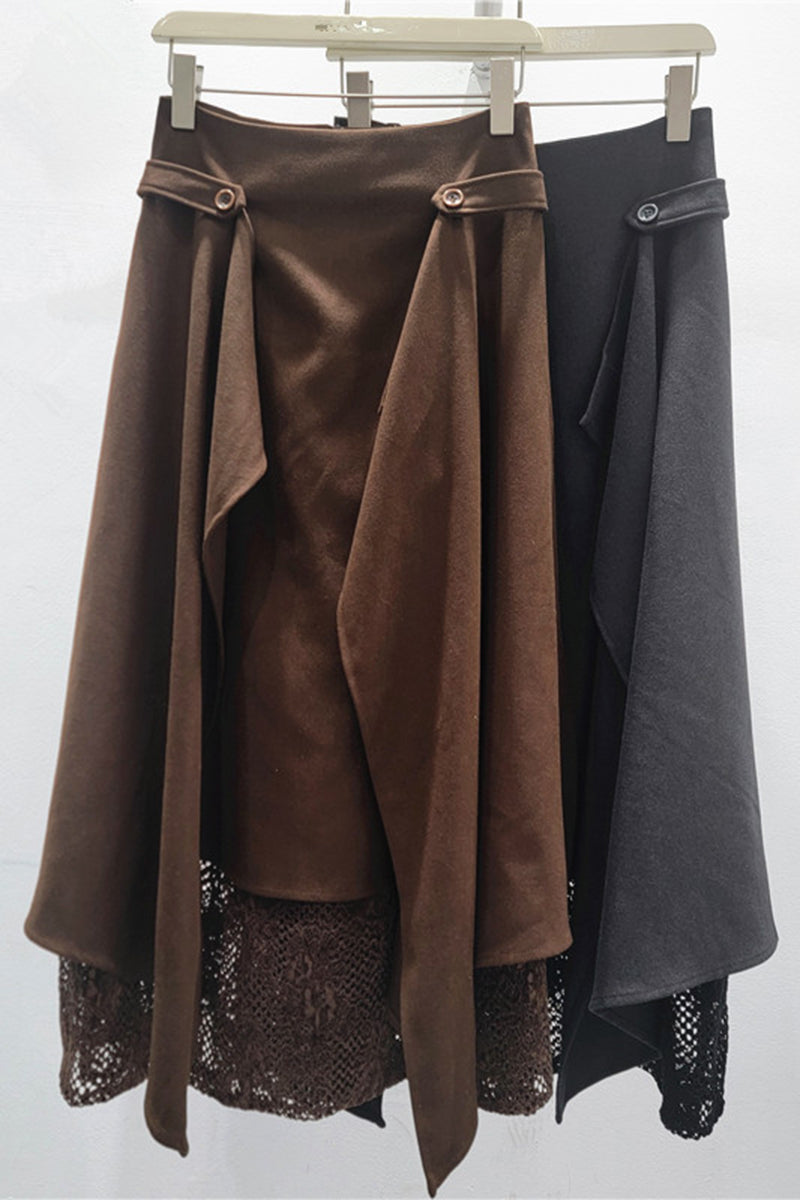 Elegant Draped Midi Skirt with Lace Accent