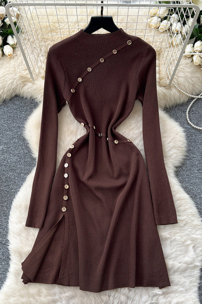 Asymmetric Button Detail Casual Dress