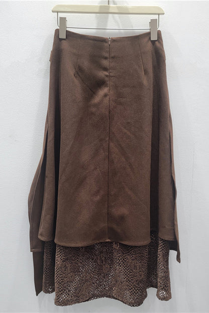 Elegant Draped Midi Skirt with Lace Accent