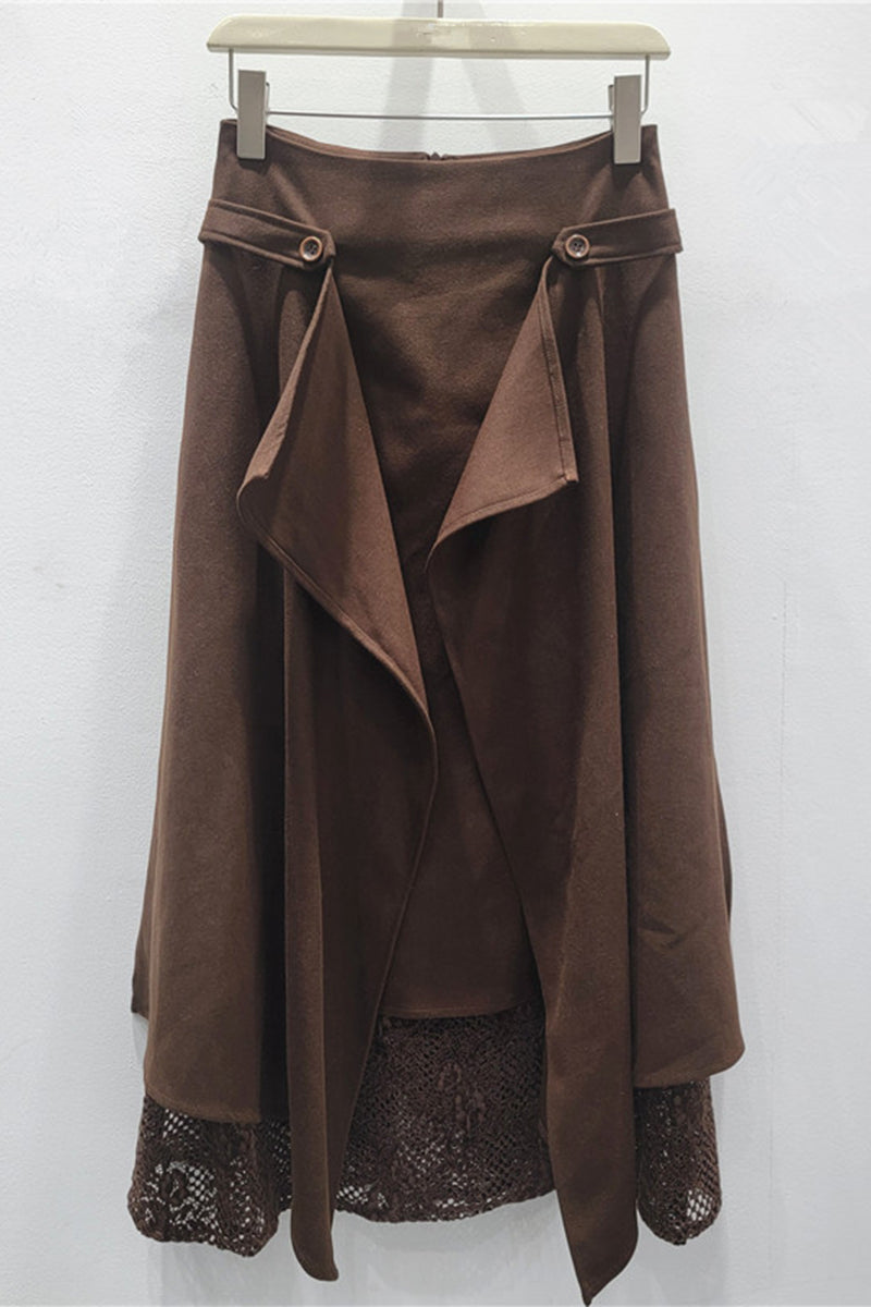 Elegant Draped Midi Skirt with Lace Accent