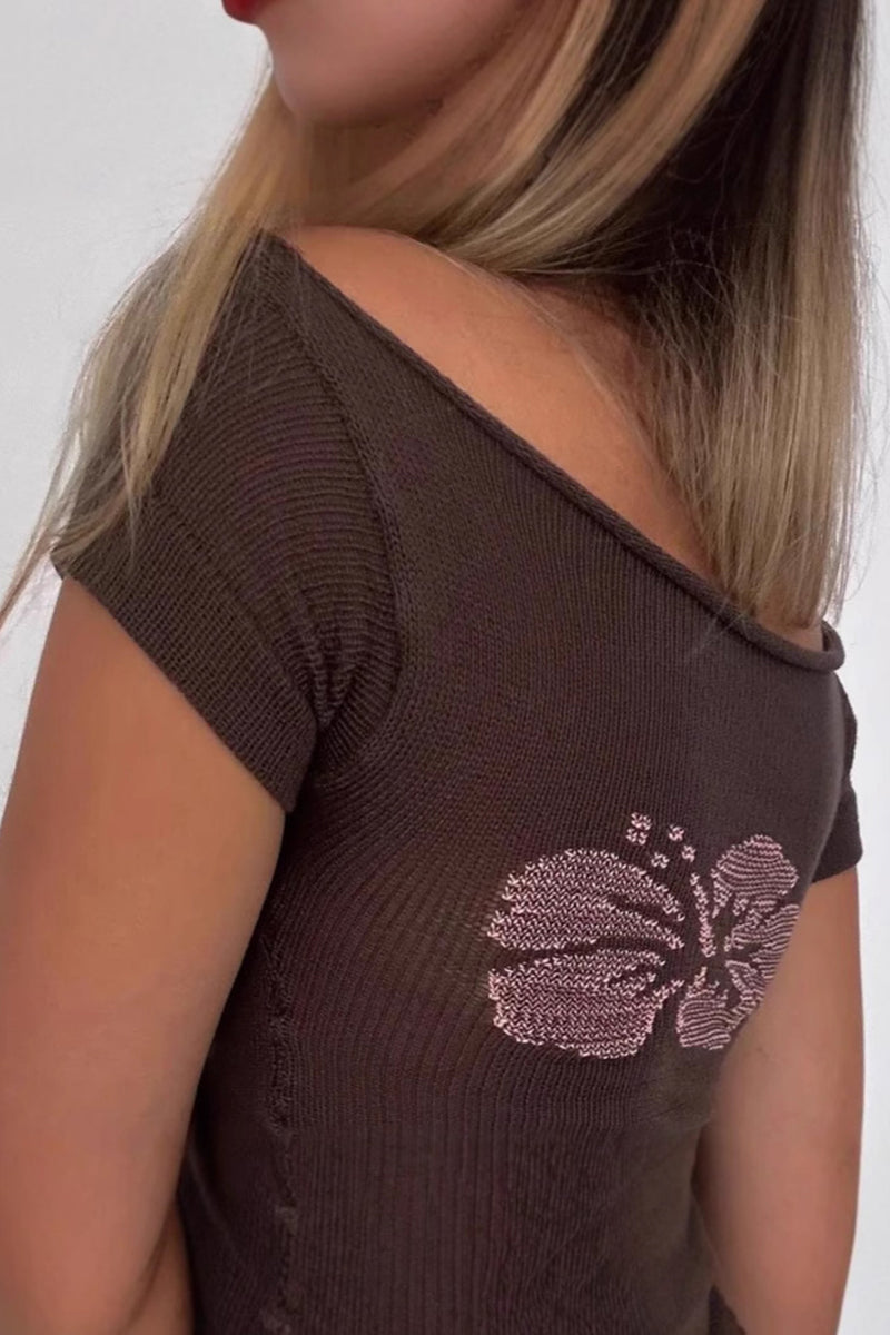 Off-Shoulder Floral Graphic T-Shirt