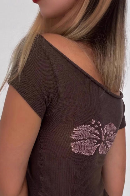 Off-Shoulder Floral Graphic T-Shirt
