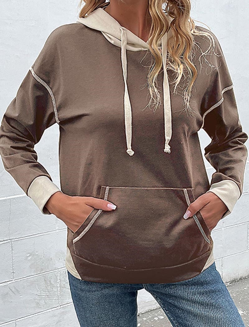 Contrast Stitch Drawstring Hoodie