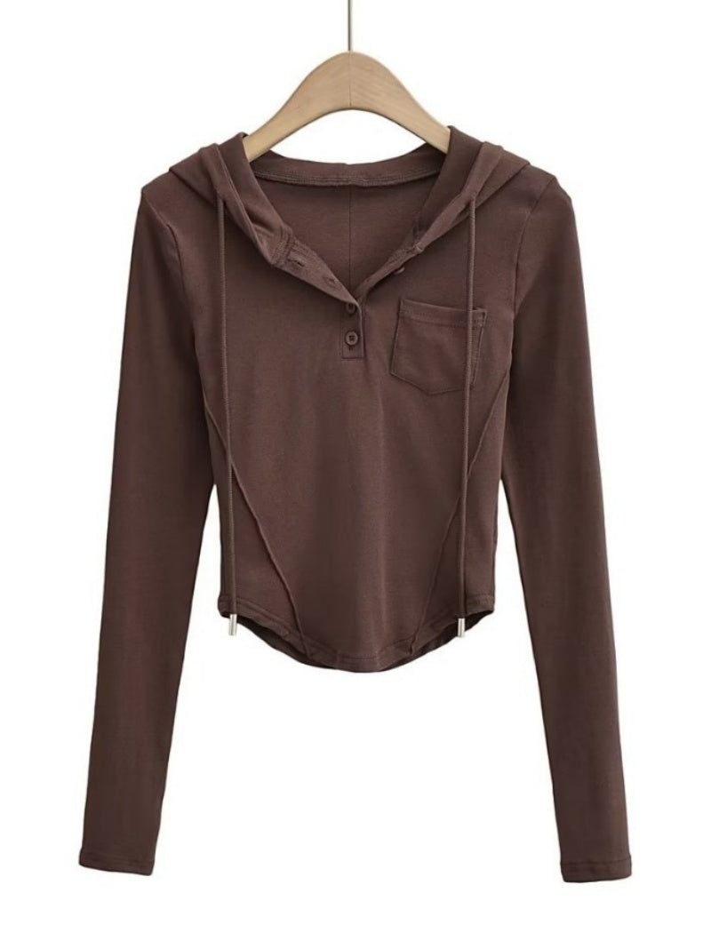 Buttoned Cropped Hoodie