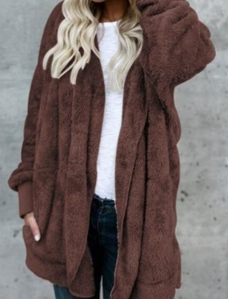 Oversized Faux Fur Open-Front Cardigan