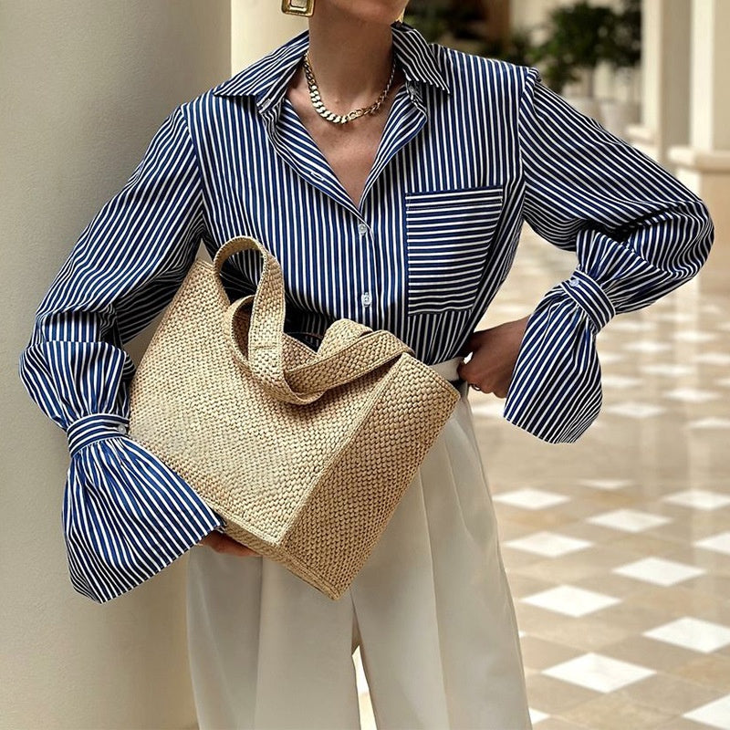 Striped Oversized Shirt with Front Pocket