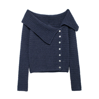 Off-Shoulder Buttoned Cropped Sweater