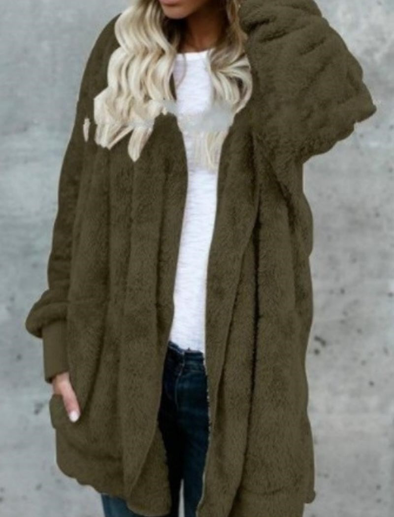 Oversized Faux Fur Open-Front Cardigan