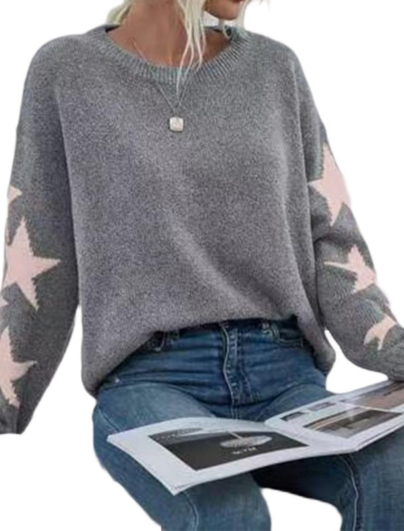 Star Print Long Sleeve Knit Sweater