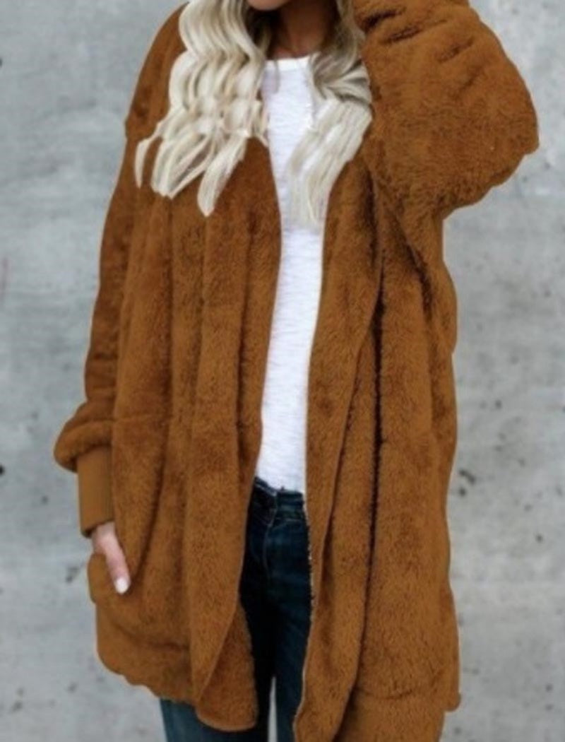 Oversized Faux Fur Open-Front Cardigan