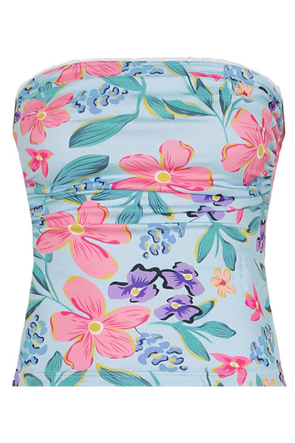Strapless Ruched Print Tank Top