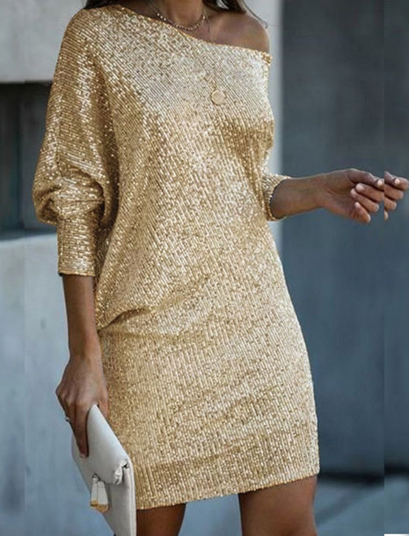 Sequined One-Shoulder Mini Dress