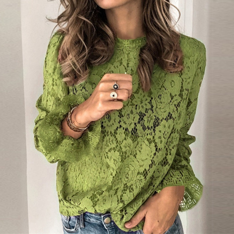 Sheer Lace Long Sleeve Blouse
